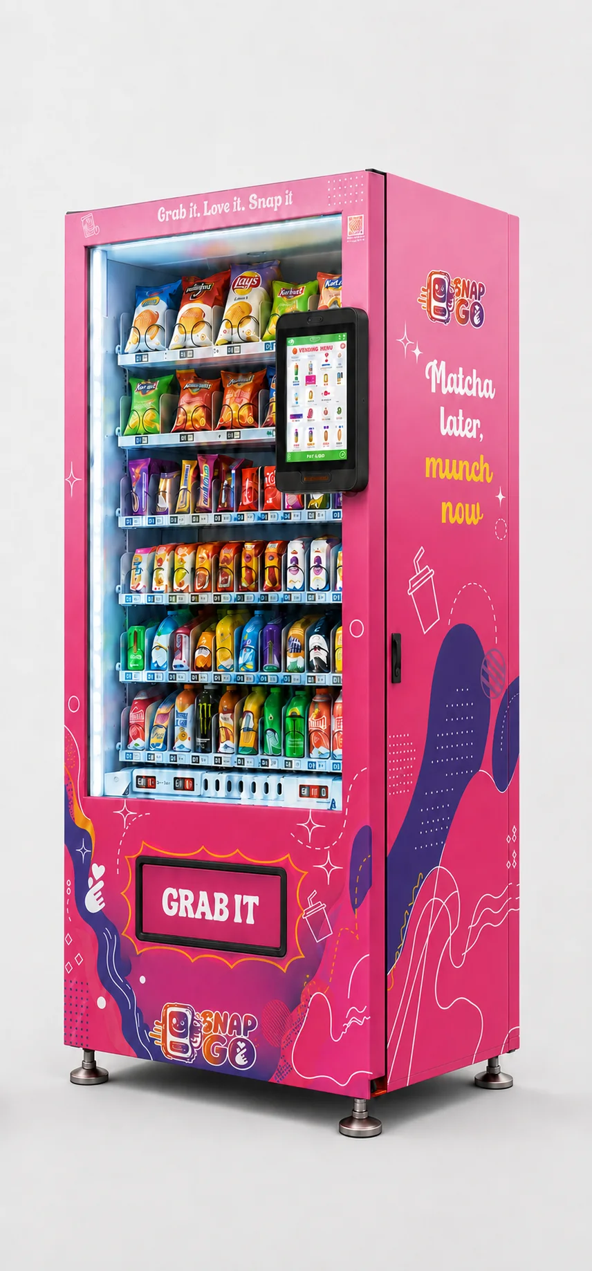 Indicative pink SnapGo branded vending machine